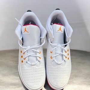 Jordan Max Aura 5 White & Vivid Orange Athletic Shoes, Sz.12 NWOT (W/Box Bottom)